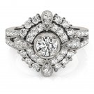 0.75 Tcw CZ Compass milligrain split Double Halo Engagement Ring 14K White Gold