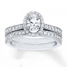 1.70 Tcw Oval Cut CZ Vintage Milgrain Engagement And Wedding Ring Set 18K W Gold