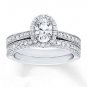 1.70 Tcw Oval Cut CZ Vintage Milgrain Engagement And Wedding Ring Set 18K W Gold