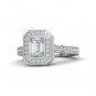 2.15 Tcw CZ Solitaire Bezel Set Emerald Cut Halo Engagement Ring 18K white Gold