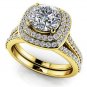 1.50 Tcw Round Solitaire CZ Double Halo Bridal Ring Sets 10K Solid Yellow gold