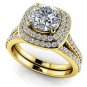 1.50 Tcw Round Solitaire CZ Double Halo Bridal Ring Sets 10K Solid Yellow gold