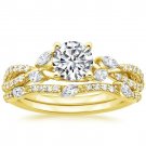 1.70 Tcw Round Solitaire CZ Luxe Willow Wedding Ring Sets 18K solid Yellow gold