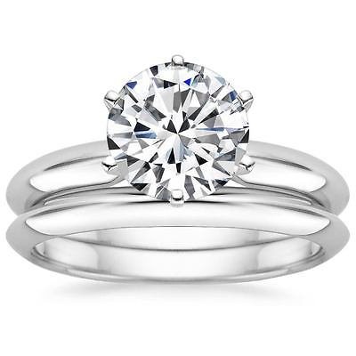 2.00 Tcw Round solitaire CZ Six Prong Knife Edge wedding ring set 18K White Gold