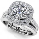 1.50 Tcw Round Solitaire CZ Double Halo Bridal Ring Sets 18K Solid White gold