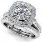 1.50 Tcw Round Solitaire CZ Double Halo Bridal Ring Sets 18K Solid White gold