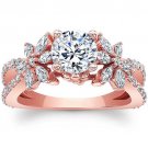 1.90 Tcw Split Shank Round and Marquise Floral Engagement Ring In 14K Rose Gold