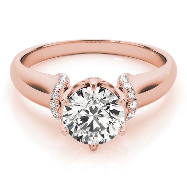 1.00 Tcw Contour Crown with CZ Shoulder Round Cut Engagement Ring 18k Rose gold