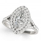 0.75 Tcw Split Shank Marquise Double Halo Cz Engagement Ring 18k White Gold