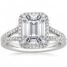 2.55 Tcw Solitaire Emerald Cut Split Shank Halo Engagement Ring 18k White Gold