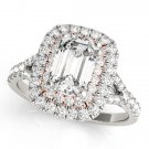 1.10 Tcw Two Tone Emerald Cut Double Halo CZ Engagement ring 14k White Rose gold