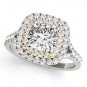 1.20 TCW Two Tone Cushion Double CZ Halo Engagement Ring 14 K White Yellow Gold