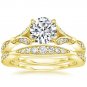 1.40 Tcw Nature Inspired CZ Round Solitaire Wedding Ring Sets In 14k Yellow Gold