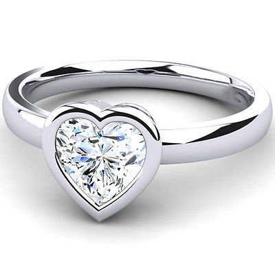 0.75 Cts Heart Shape Solitaire CZ Bezel Set Engagement Ring In 14k White Gold