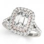 1.10 Tcw Two Tone Emerald Cut Double Halo CZ Engagement ring 18k White Rose gold