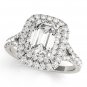 1.10 Tcw Two Tone Emerald Cut Double Halo CZ Engagement Ring 14k White gold