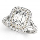 1.10 Tcw Two Tone Emerald Cut Double Halo CZ Engagement ring 10k White And YG