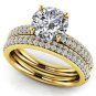 1.95 Tcw Round Cut Solitaire Four Row CZ Wedding Ring Sets 14K Solid Yellow Gold