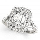 1.10 Tcw Two Tone Emerald Cut Double Halo CZ Engagement Ring 18k White gold