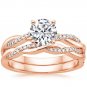 1.05 Tcw Round Solitaire CZ Petite Twisted Vine Wedding Ring Set 14k Rose Gold