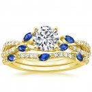 1.70 Tcw CZ Blue Sapphire Marquise Luxe Willow Wedding Ring Set 10K Yellow gold