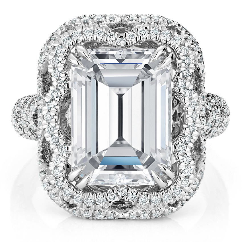 5.90 ct Solitaire Emerald Cut Cirrus Large Halo Engagement Ring 14K White gold