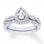 0.90 Tcw Pear Cut Halo twist CZ Engagement And Wedding Ring Set 18K White Gold