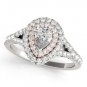 1.10 Tcw Two Tone Pear Shaped Double Halo CZ Engagement ring 14k White Rose gold