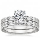 0.90 Tcw Solitaire CZ Vintage Engraved Antique Bridal Ring Sets 14k white gold