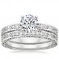 0.90 Tcw Solitaire CZ Vintage Engraved Antique Bridal Ring Sets 14k white gold