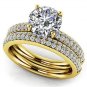 1.95 Tcw Round Cut Solitaire Four Row CZ Wedding Ring Sets 10K Solid Yellow Gold