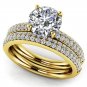 1.95 Tcw Round Cut Solitaire Four Row CZ Wedding Ring Sets 10K Solid Yellow Gold