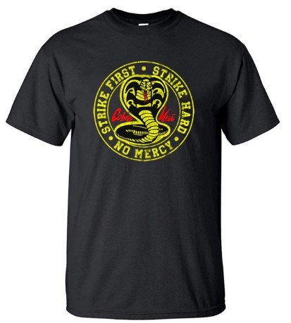 Cobra Kai No Mercy Strike First Strike Hard 80s Film Movie Men's Cotton T Shirt