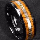 8mm Black Tungsten Carbide Ring With Koa Wood Abalone