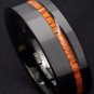 Tungsten Carbide Ring black brushed With Off Center Koa Wood. 8mm