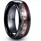 Tungsten Steel Ring Black Inlay Triple Spiral Pattern+Red Guitar String.8mm