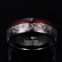 Tungsten Steel Ring Black Inlay Triple Spiral Pattern+Red Guitar String.8mm