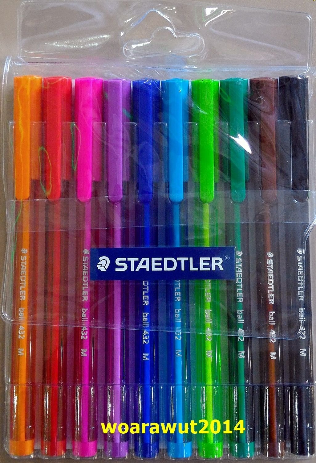 Staedtler 432 triangular ballpoint pens 10 brilliant colors 0.45 mm tip