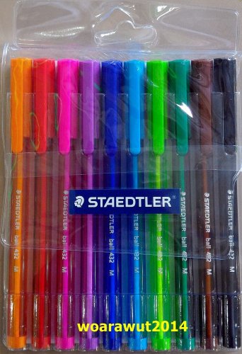 Staedtler 432 triangular ballpoint pens 10 brilliant colors 0.45 mm tip