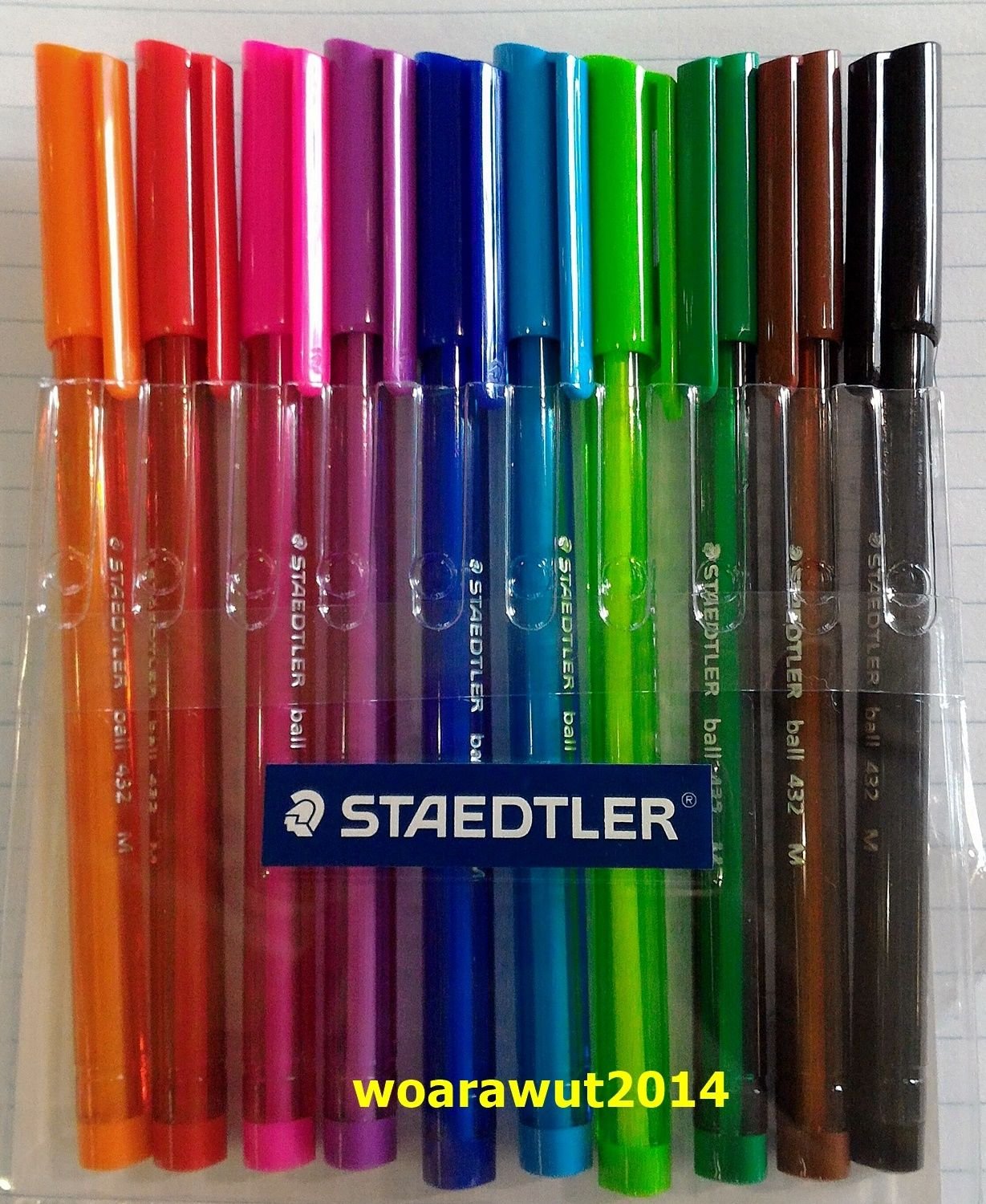 Staedtler 432 triangular ballpoint pens 10 brilliant colors 0.45 mm tip