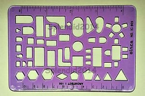 Multi shape clear plastic template drawing hexagonal pentagon triangle square