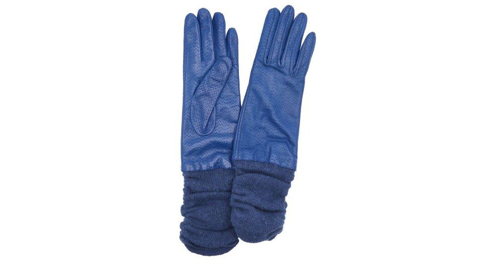 Portolano Women's Leather Glove with Ribbed Cuff, Denim Blue, 7 M US