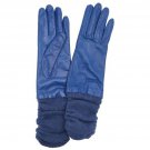 Portolano Women's Leather Glove with Ribbed Cuff, Denim Blue, 7 M US