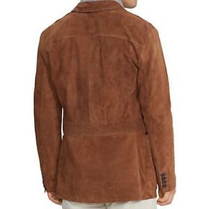 Barr Mens Fashion 3 Button Brown Suede Coat- Size Small thru 4X