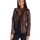 Celebrity Pink Junior's Vegan Leather Moto Jacket, Bark, X-Large
