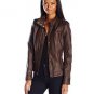Celebrity Pink Junior's Vegan Leather Moto Jacket, Bark, X-Large