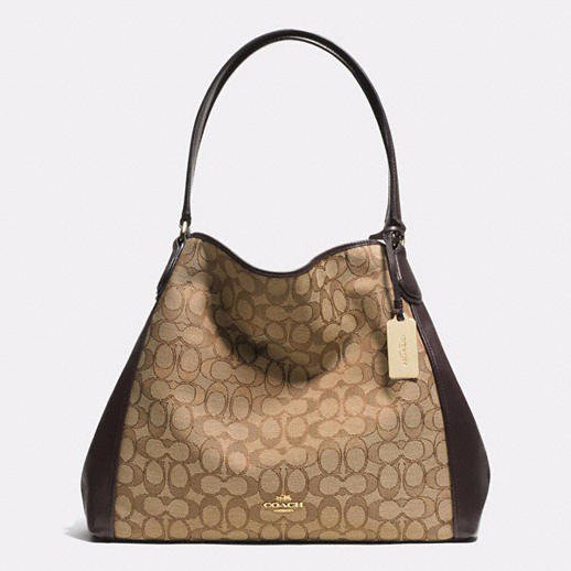 AUTHENTIC COACH WOMENS SIGNATURE EDIE SHOULDER BAG Light/Khaki/Brown 100%