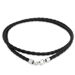 Bling Jewelry 3mm Black Braided Leather Cord Chain Necklace Silver Plated 16in