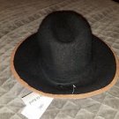 Collection XIIX WOMEN BLACK BROWN WOOL SLUBBY PIPED PANAMA HAT ONE SIZE