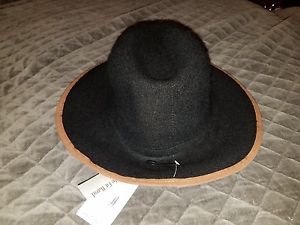 Collection XIIX WOMEN BLACK BROWN WOOL SLUBBY PIPED PANAMA HAT ONE SIZE